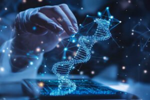 Next Generation Sequencing digital DNA data for fast genomic analysis in research.